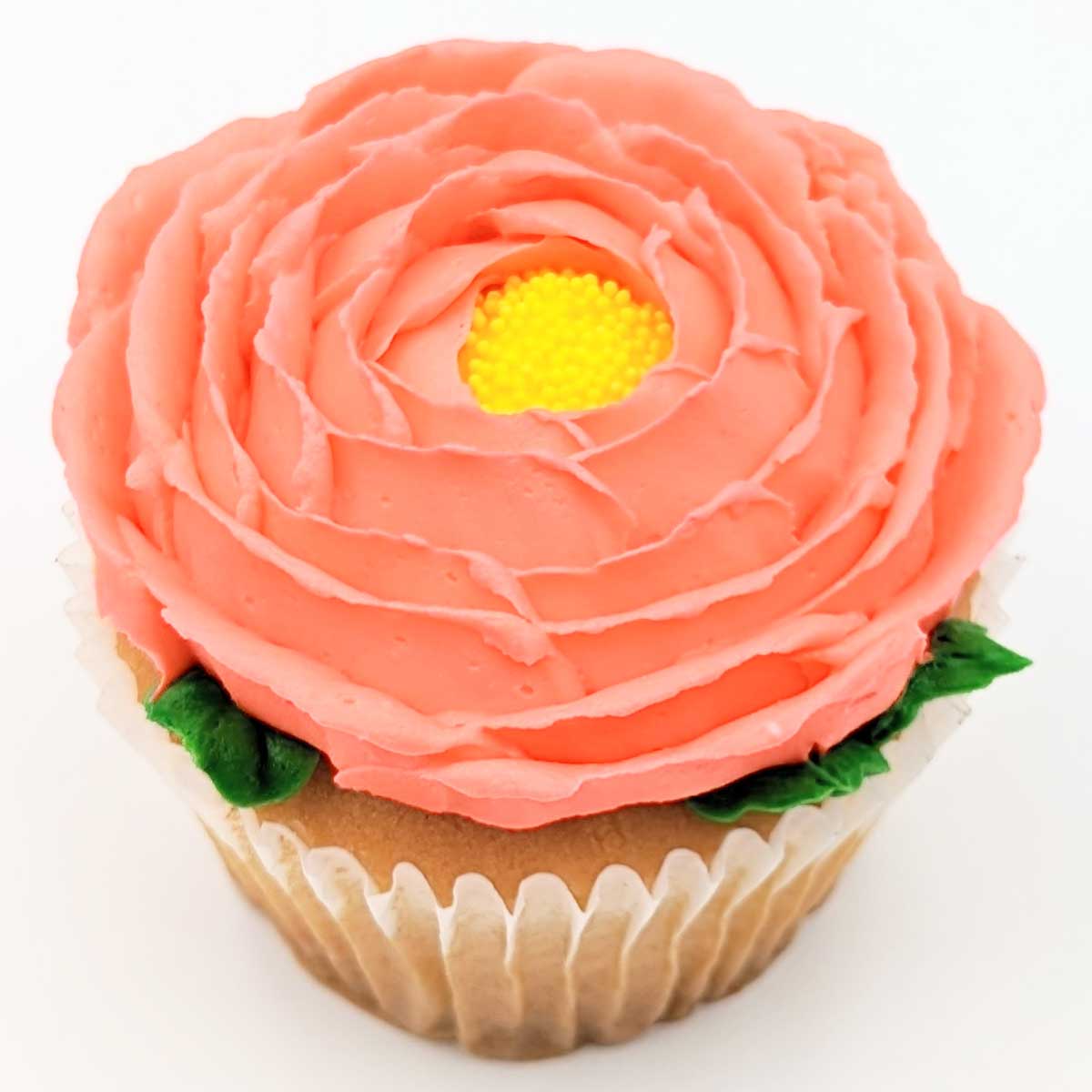 Large Cupcake Full Coral Flower Deerfields Bakery