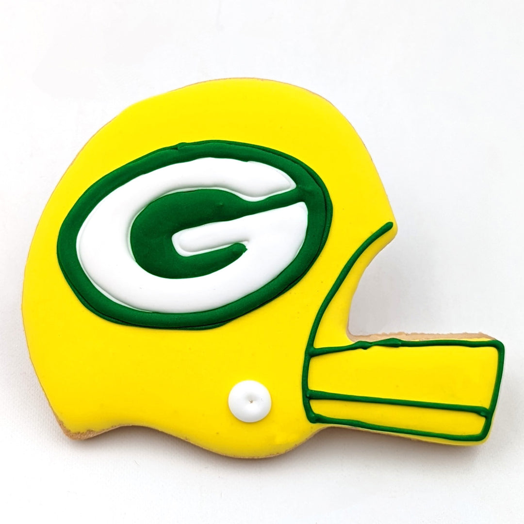 decorated football helmet cookies Packers Football Helmet – Deerfields Bakery